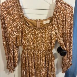 Altar'd State Rust and White Printed Maxi with Ruffle Trim